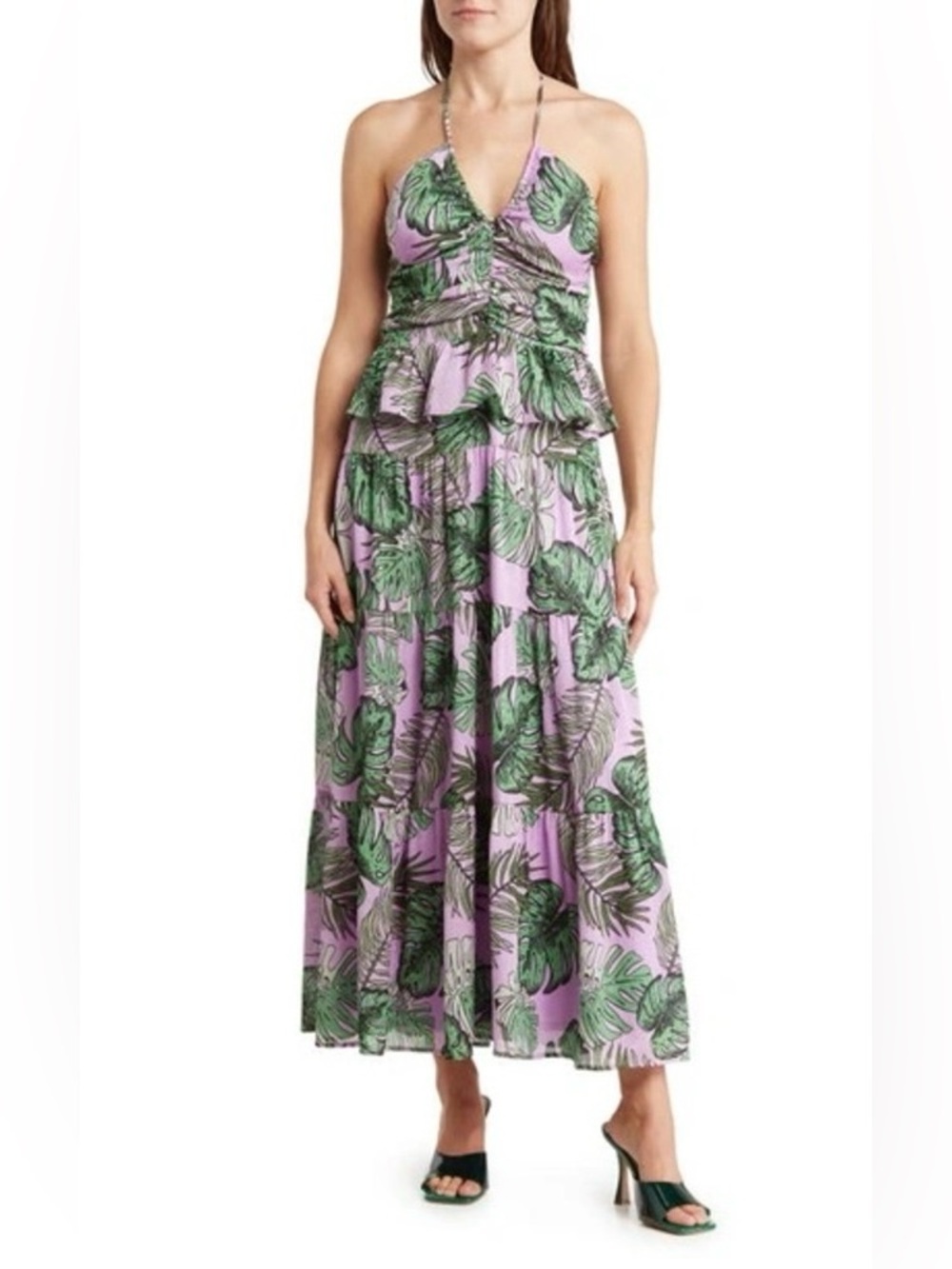 NSR Tropical Tiered Ruffle Maxi Dress